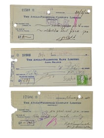 VINTAGE CHECKS FROM ANGLO PALESTINE BANK SIGNED 1930S