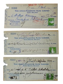 VINTAGE CHECKS FROM ANGLO PALESTINE BANK SIGNED 1940S