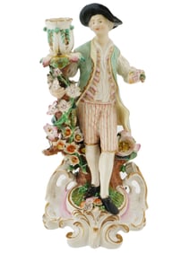ANTIQUE ENGLISH SCULPTED PORCELAIN CANDLESTICK BY DERBY