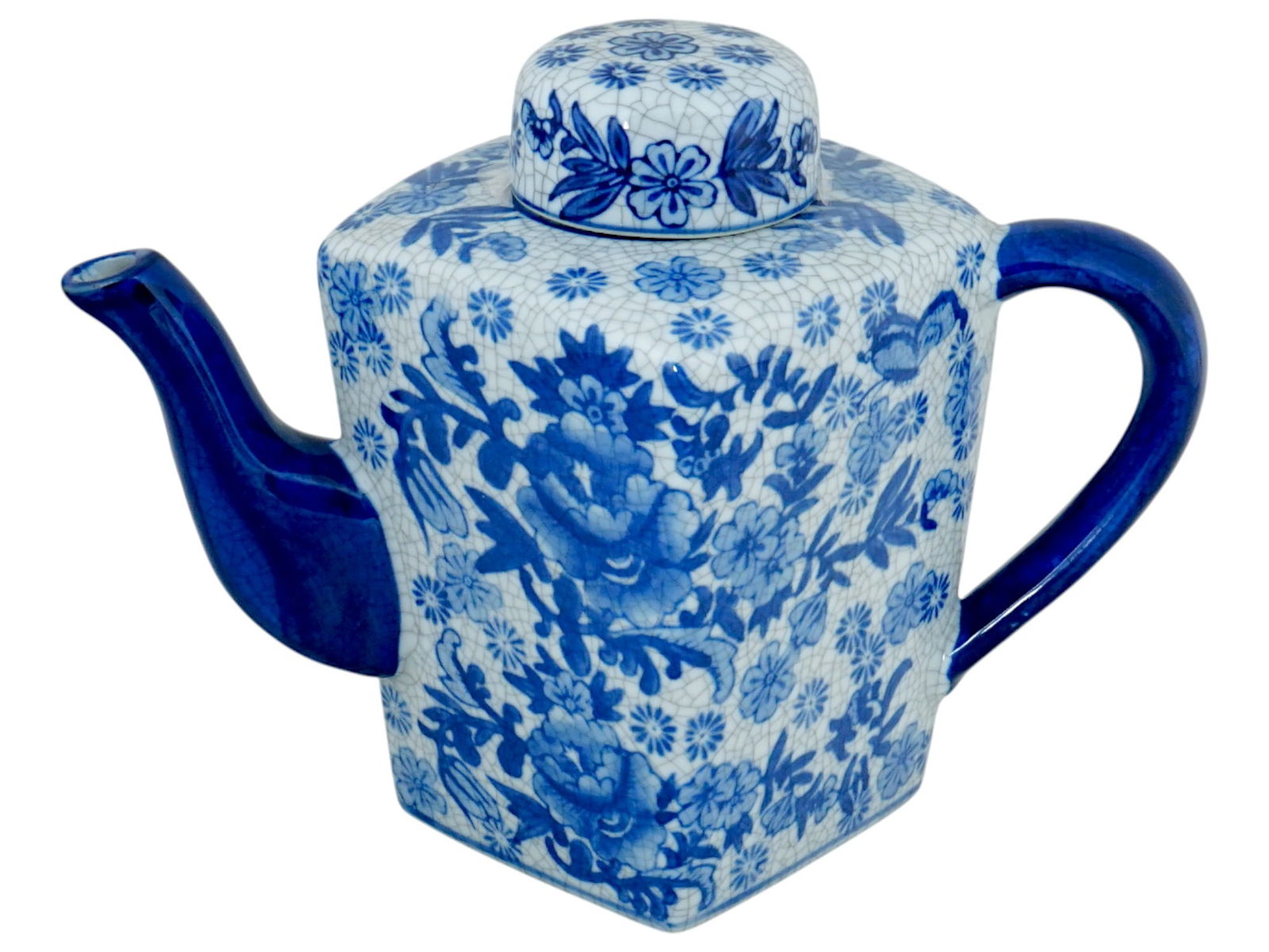 LARGE BLUE AND WHITE HAND PAINTED PORCELAIN TEA POT (1 of 6)