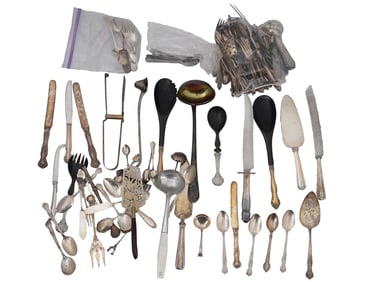 COLLECTION OF SILVER PLATED FLATWARE SERVING ITEMS