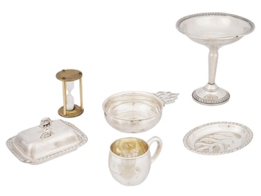 ST SILVER AND SILVER PLATED TABLEWARE AND HOURGLASS
