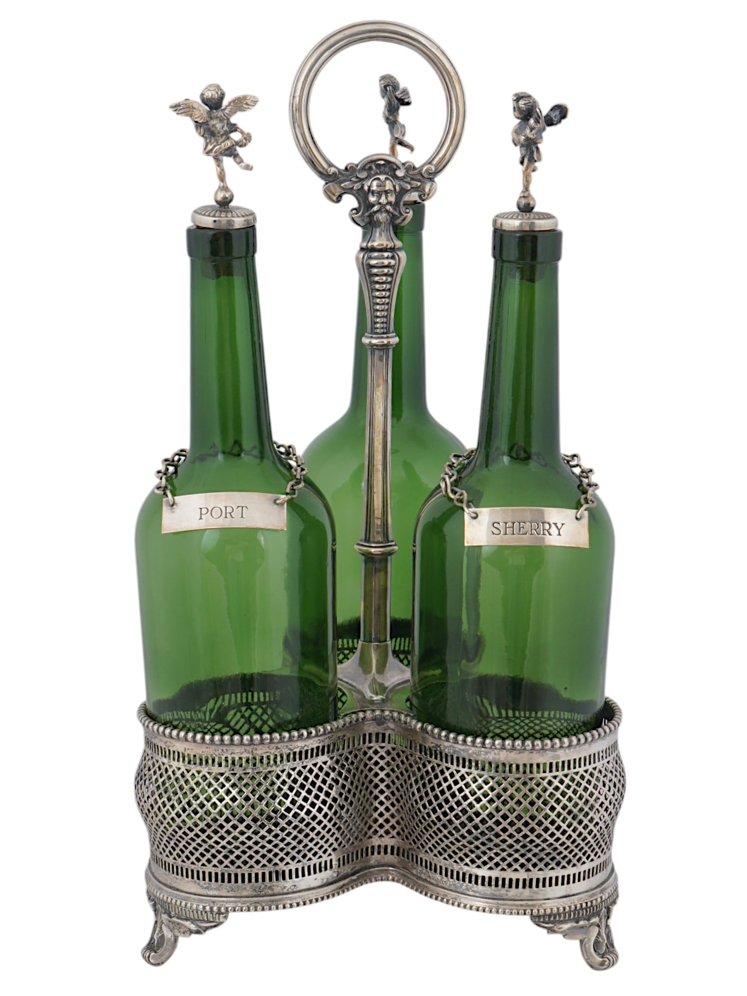 VINTAGE METAL STAND FOR 3 GLASS LIQUOR BOTTLES (1 of 7)