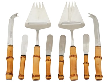 VINTAGE BRAZILIAN BAMBOO HANDLE CHEESE UTENSIL SET
