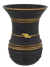 ART DECO MANNER BELGIAN HAND MADE BLACK GLASS VASE