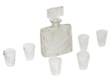 VINTAGE RUSSIAN CRYSTAL VODKA DECANTER AND CUPS SET
