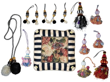COLLECTION OF CURTAIN TASSELS WITH PILLOW