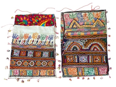TWO VTG INDIAN TEXTILE PILLOW CASES DOWRY BAGS