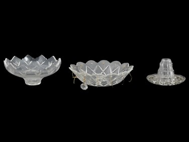 LOT OF THREE VINTAGE CUT GLASS PARTS ITEMS
