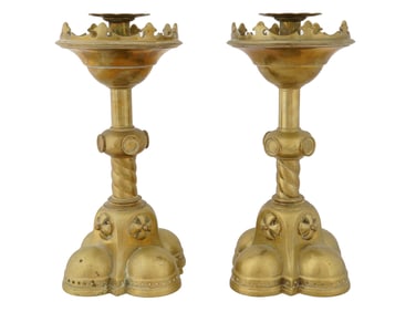 VINTAGE GOTHIC REVIVAL STYLE BRONZE CANDLEHOLDERS