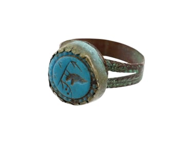 ANCIENT LAPIS LAZULI INTAGLIO RING W CARVED IMAGE