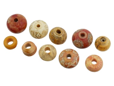 COLLECTION OF 10 ANCIENT ROMAN ENGRAVED SPINDLE WHORLS