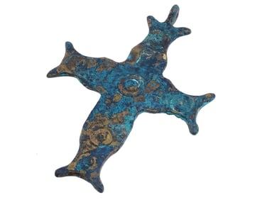 LARGE ANCIENT BYZANTINE BRONZE CROSS PENDANT