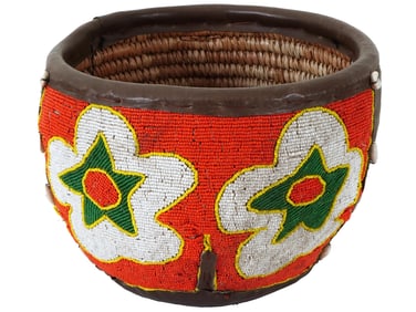 WEST AFRICAN NIGERIA YORUBA BEADED WOVEN BASKET