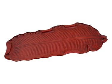 ANTIQUE JAPANESE LACQUERED WOODEN LEAF TRAY 1900