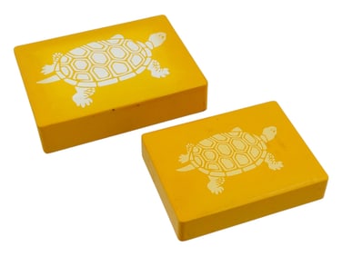 JAPANESE ASAHI SATO GORDON TURTLE YELLOW ENAMEL BOXES