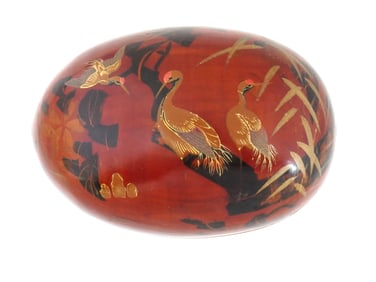 JAPANESE HAND PAINTED LACQUERED EGG FORM WOODEN BOX