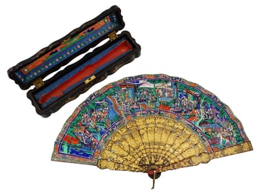 ANTIQUE QING CHINESE FOLDABLE HAND PAINTED FAN