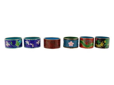 LOT OF SIX CHINESE CLOISONNE ENAMEL NAPKIN RINGS