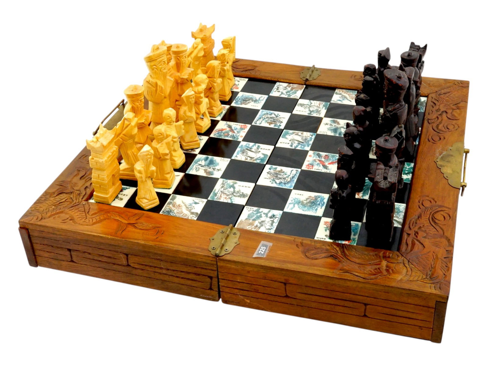 ANTIQUE CHINESE HAND CARVED AND PAINTED CHESS SET (1 of 14)