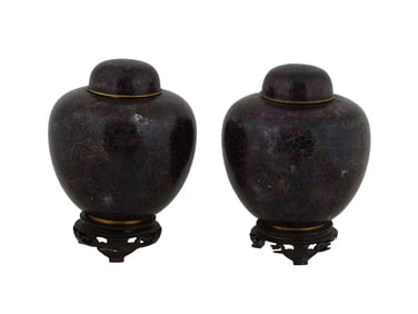 PAIR OF CHINESE CLOISONNE ENAMEL BRASS GINGER JARS