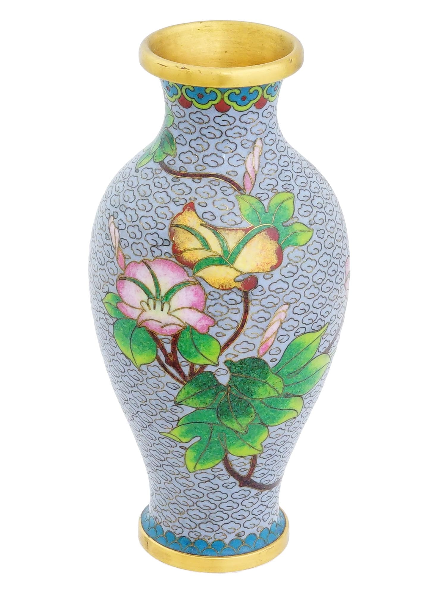 VINTAGE CHINESE CLOISONNE VASE WITH FLORAL DECOR (1 of 9)