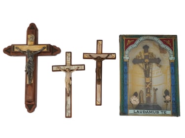 LOT OF EUROPEAN ORTHODOX CARVED WOOD CROSSES BOX
