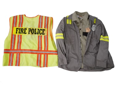 VINTAGE SERVICE AND FIRE POLICE UNIFORMS AND BADGES