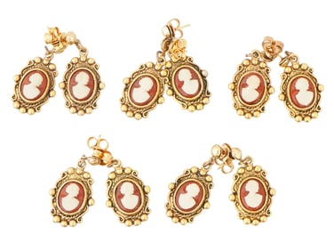 GROUP OF VINTAGE COSTUME JEWELRY CAMEO DROP EARRINGS