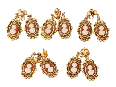 VINTAGE FEMALE PORTRAIT CAMEO STUD EARRINGS