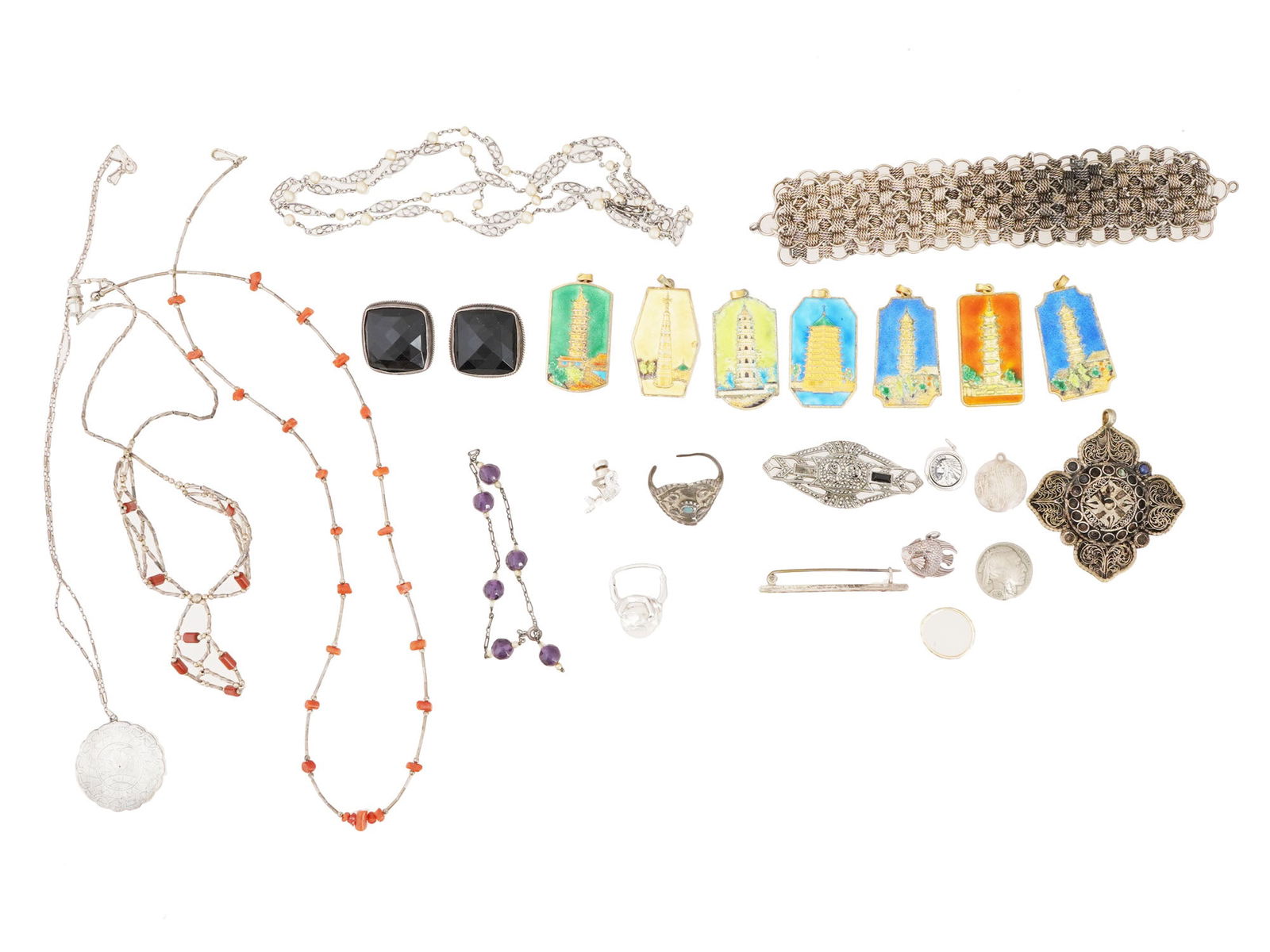 ANTIQUE VINTAGE JEWELRY SILVER PENDANTS BRACELETS RINGS (1 of 9)