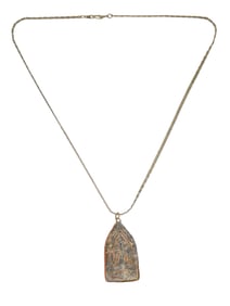 ANTIQUE THAI BUDDHA AMULET NECKLACE W 14K GP CHAIN