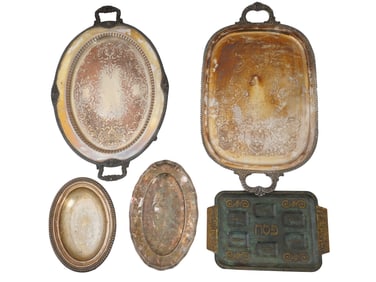 ENGLISH AND ISRAELI SILVER PLATED SERVING TRAYS