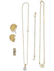 6 VINTAGE GOLD TONE COSTUME JEWELRY PIECES