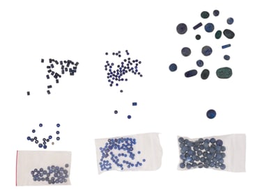 COLLECTION OF CARVED AZURITE STONE BEADS VARIOUS FORMS