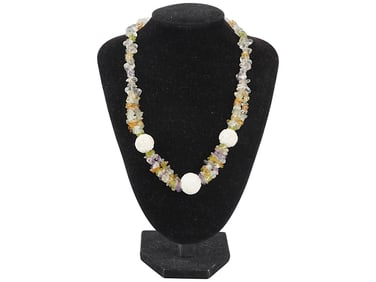 VINTAGE GLASS AND STONE BEADED NECKLACE