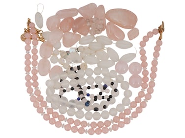 COLLECTION OF ASSORTED CARVED STONE BEADS STRINGS