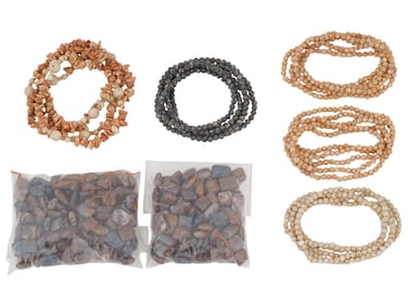 COLLECTION OF STRINGS WIITH ASSORTED STONE BEADS