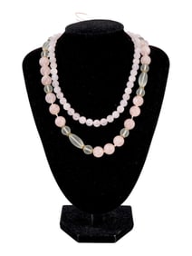 LOT OF TWO STRINGS OF QUARTZ STONE BEADS FOR NECKLACES