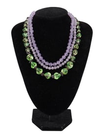VINTAGE AMETHYST AND GREEN GLASS BEADS