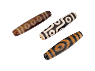 TIBETAN DOUBLE LONGEVITY MOTIF DZI AGATE BEADS