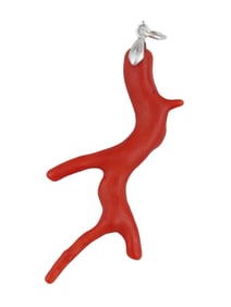 VINTAGE ITALIAN RED CORAL CORNICELLO SILVER PENDANT