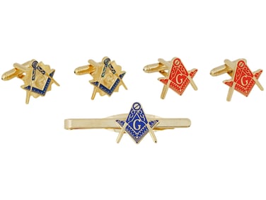 LOT OF MASONIC DESIGN GOLD TONE TIE CLIP CUFFLINKS