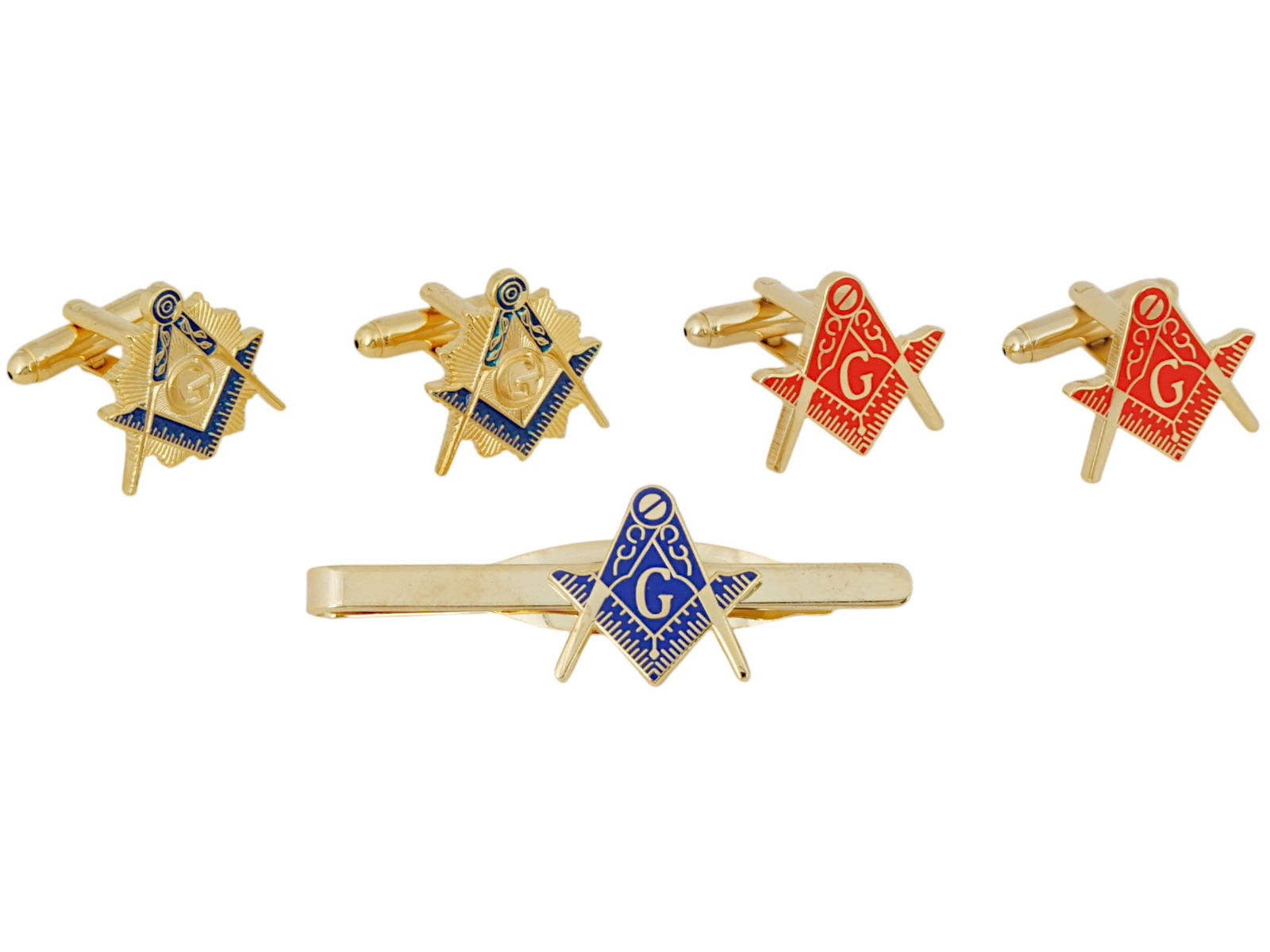 LOT OF MASONIC DESIGN GOLD TONE TIE CLIP CUFFLINKS (1 of 2)