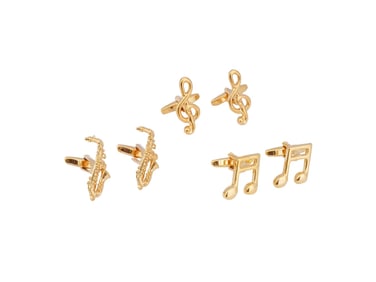 LOT OF GOLD TONE MUSIC COSTUME JEWELRY CUFFLINKS