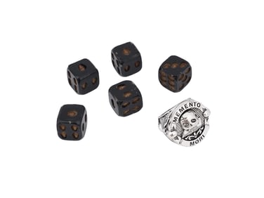 FIVE SKULL THEMED DICE SET AND MEMENTO MORI RING