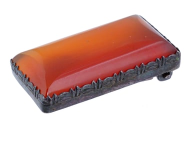 VINTAGE RECTANGULAR FORM CARVED AMBER EARRING CLIP