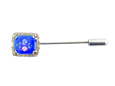 VINTAGE BLUE ENAMEL ORNATE JEWELRY PIN