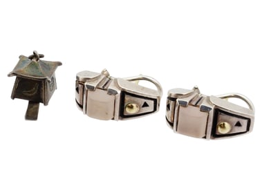 18K GOLD ST SILVER EARRINGS AND SILVER PENDANT