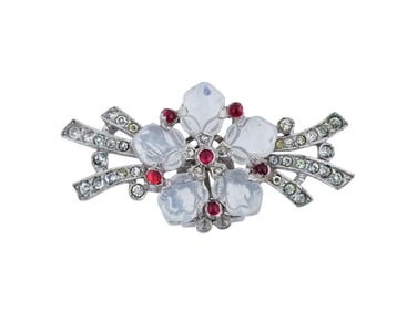 VINTAGE FLORAL DESIGN STONES COSTUME JEWELRY BROOCH